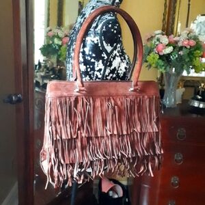 New Danier Brown Leather Fringe Bag
